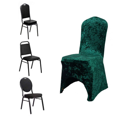 Crushed Velvet Spandex Banquet Chair Cover Fitted Slipcover Hunter Emerald Green - Stretch 190GSM Slipcover with Foot