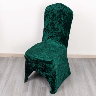 Crushed Velvet Spandex Banquet Chair Cover Fitted Slipcover Hunter Emerald Green - Stretch 190GSM Slipcover with Foot
