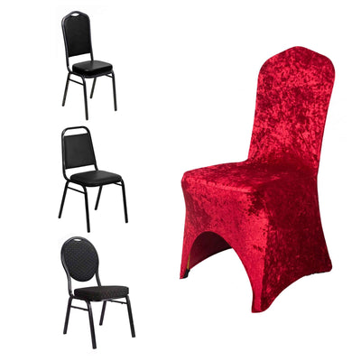 Crushed Velvet Spandex Banquet Chair Cover Fitted Slipcover Red - Stretch 190GSM Slipcover with Foot Pockets - Chair