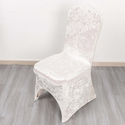 Crushed Velvet Spandex Banquet Chair Cover Fitted Slipcover White - Stretch 190GSM Slipcover with Foot Pockets