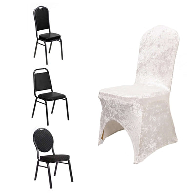 Crushed Velvet Spandex Banquet Chair Cover Fitted Slipcover White - Stretch 190GSM Slipcover with Foot Pockets
