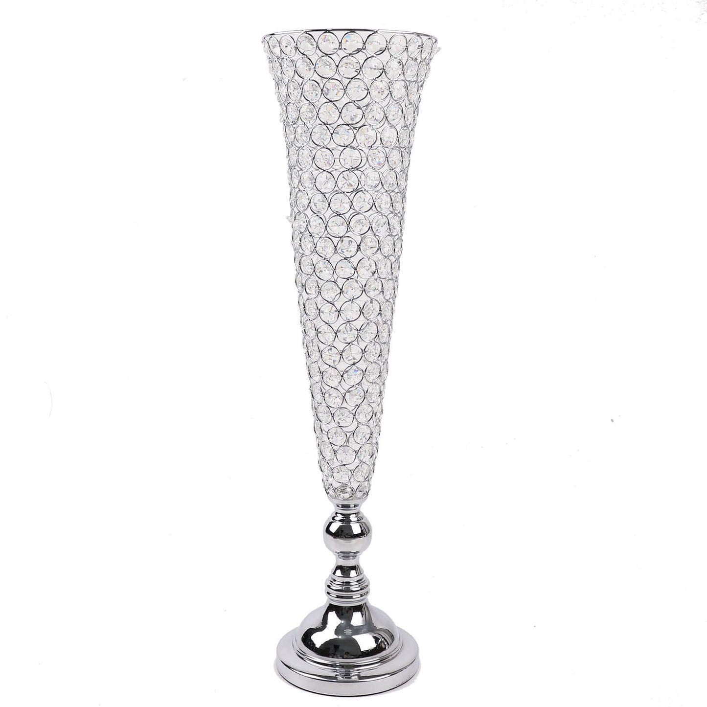 2-Pack Crystal Beaded Trumpet Vase Set Silver - Table Centerpiece for Weddings and Events 32"