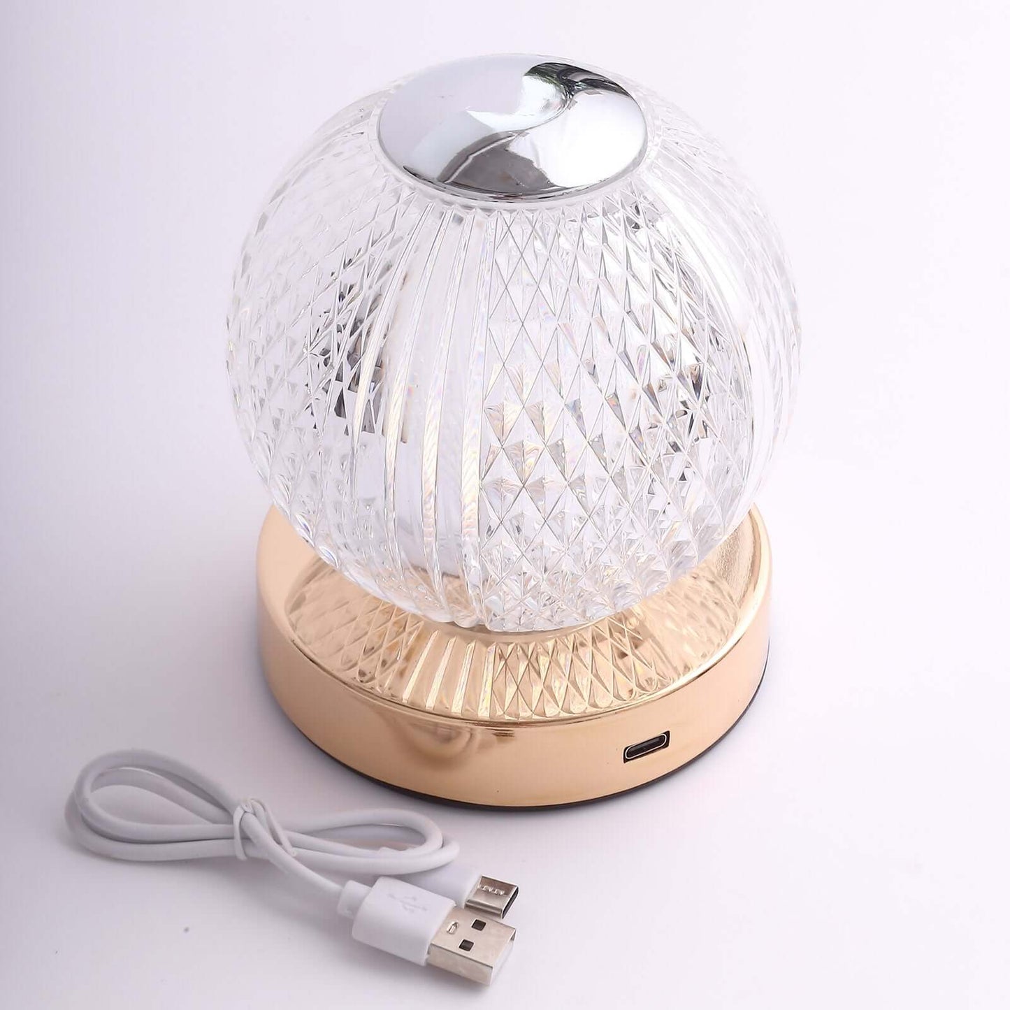 Acrylic LED Table Lamp Diamond Cut Ball Design Rechargeable - Dimmable Touch Control Decorative Night Light 5"