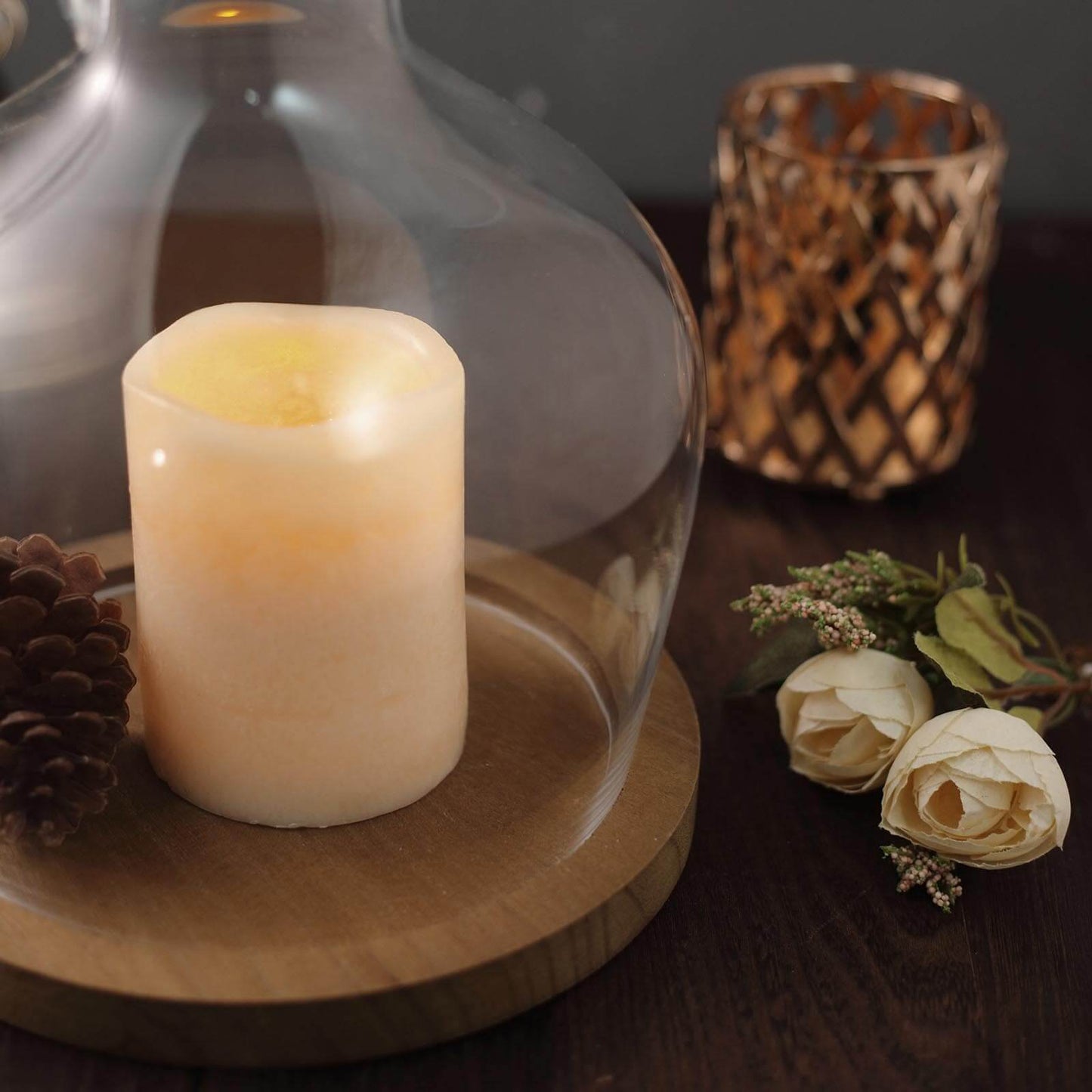 Glass Candle Holder Cloche Jar Dome Clear with Wooden Base - Stylish Centerpiece for Floral Displays 10"