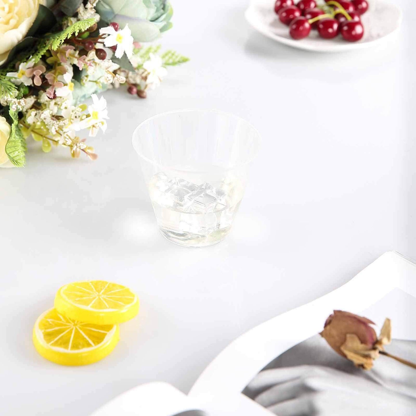 25-Pack Plastic Party Cups Clear Crystal - Stylish Short Disposable Glasses 9oz