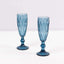 6-Pack Champagne Flute Glasses Transparent Ocean Blue Textured Crystal Cut Design - Chic Wine Goblets for Parties & Events 6oz 8"