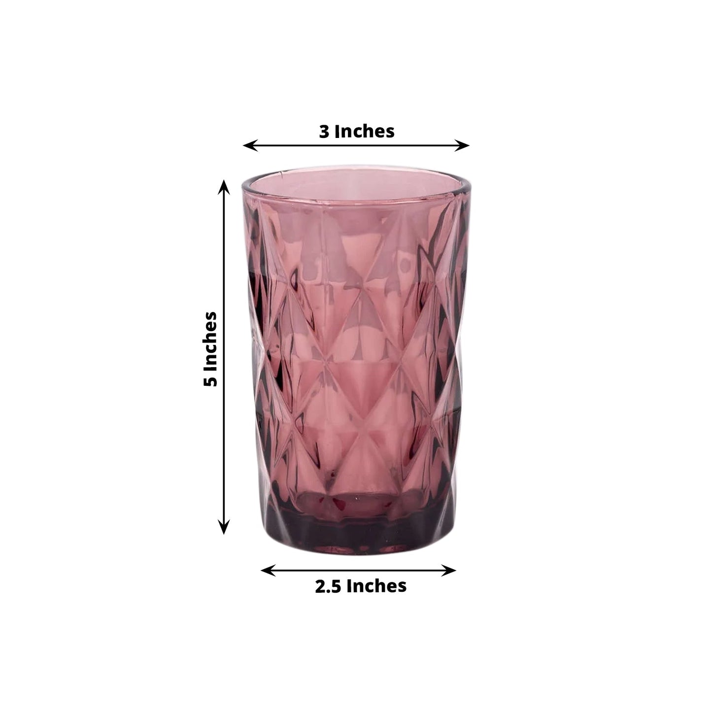 6-Pack Whiskey Glasses Dusty Rose Textured Crystal Cut Design with Heavy Base - Highball Tumblers for Parties & Events 12oz 5"