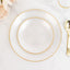 20-Pack 7" Plastic Salad Dessert Plates, Round Transparent Pearl White Swirl with Gold Rim â€“ Crystal-Like Elegant Party Plates