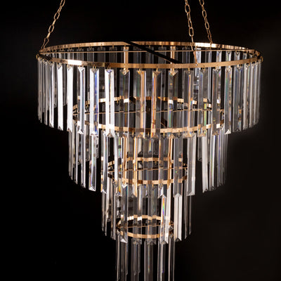 Crystal Pendant Chandelier with Gold Metal Frame 4-Tier Round Hanging Light Fixture with Chain and Hook - Centerpieces