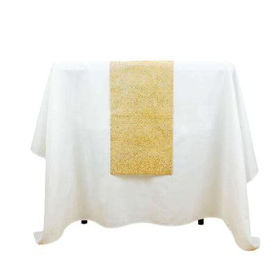 Crystal Rhinestone 10’’x108’’ Table Runner Gold - Luxe Shiny Diamond Mesh Bling Table Runner Roll - Runners