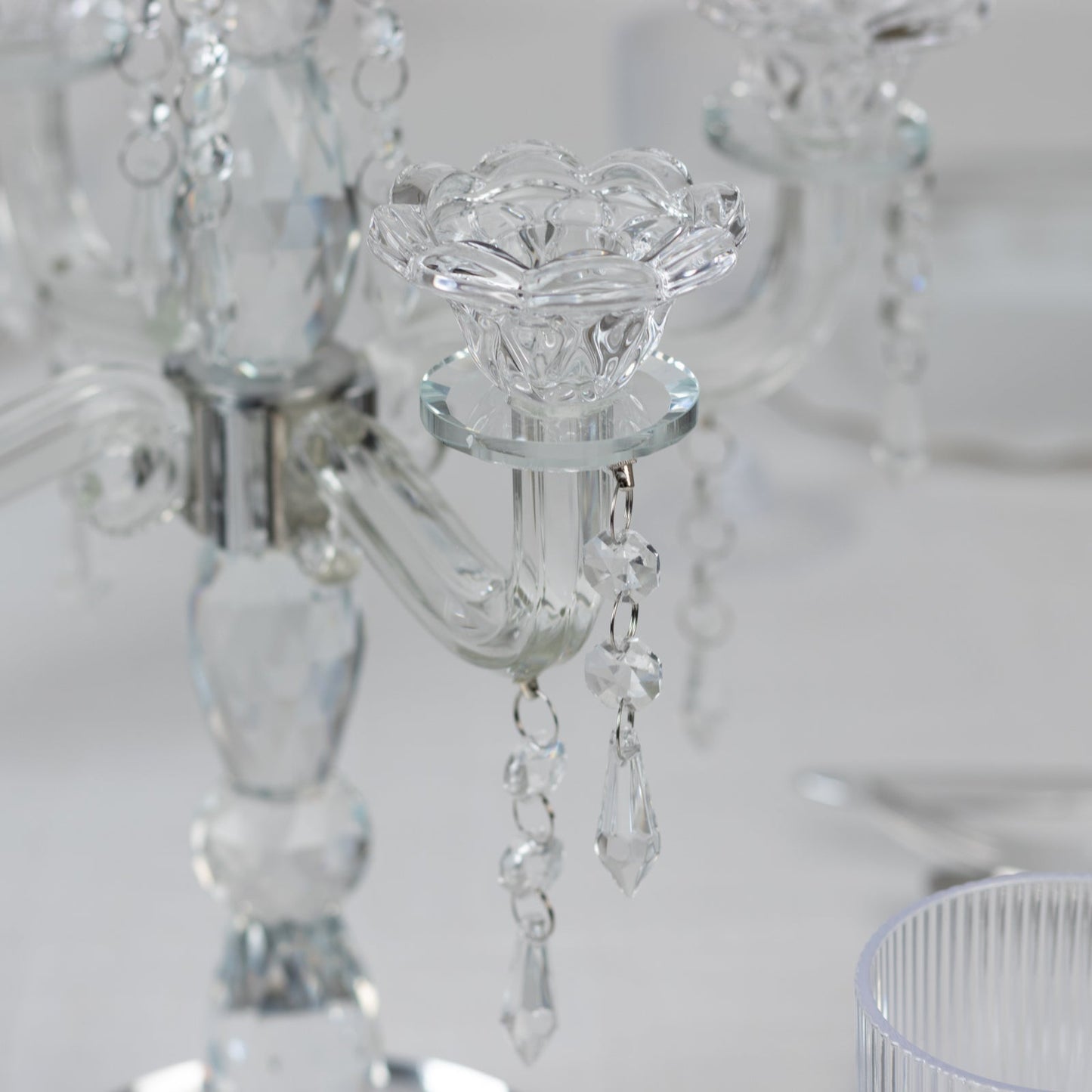 Crystal Taper Candle Holder with 5 Arms & Hanging Pendants â€“ Elegant Table Centerpiece 14’’ - Centerpieces