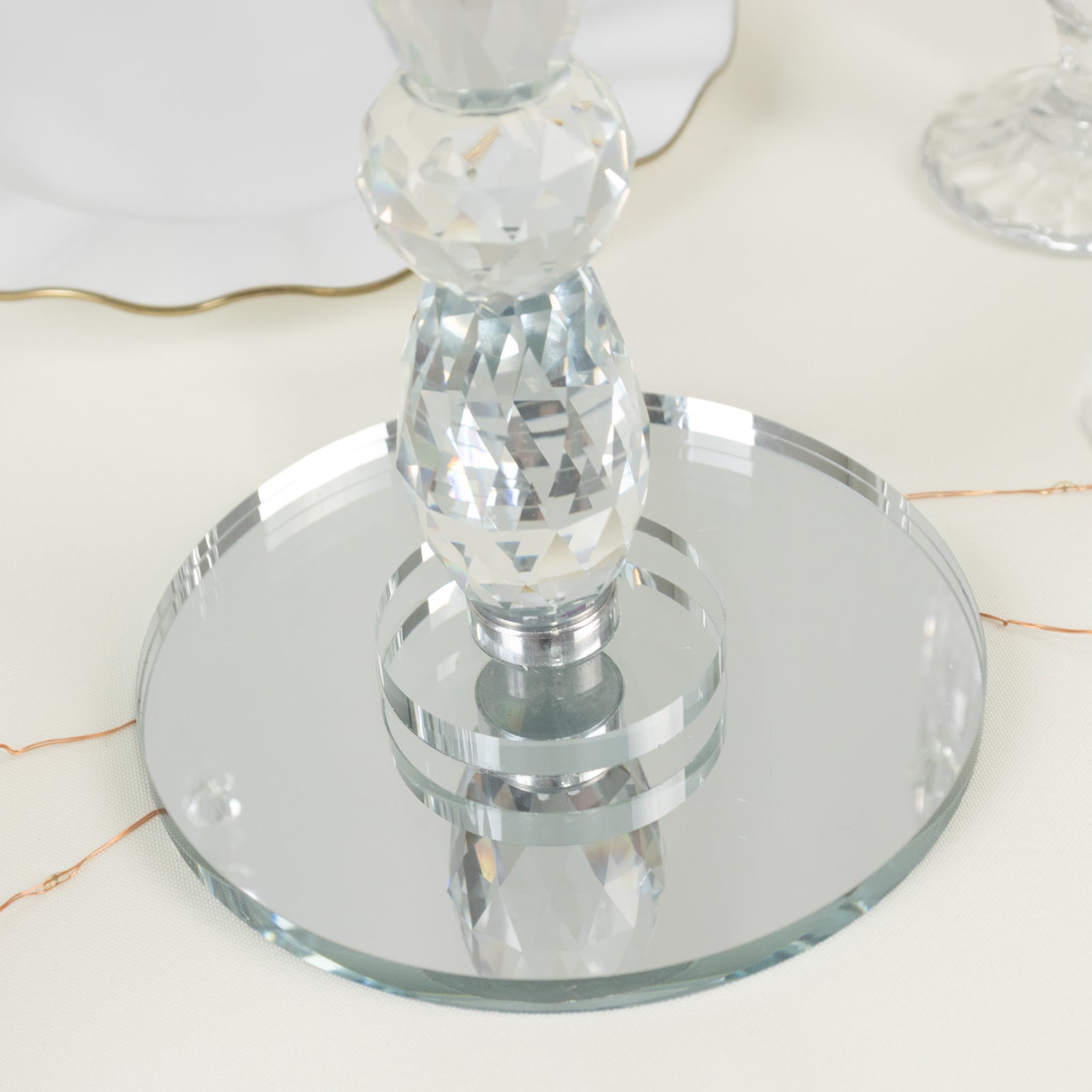 Crystal Taper Candle Holder with 5 Arms & Hanging Pendants â€“ Elegant Table Centerpiece 14’’ - Centerpieces