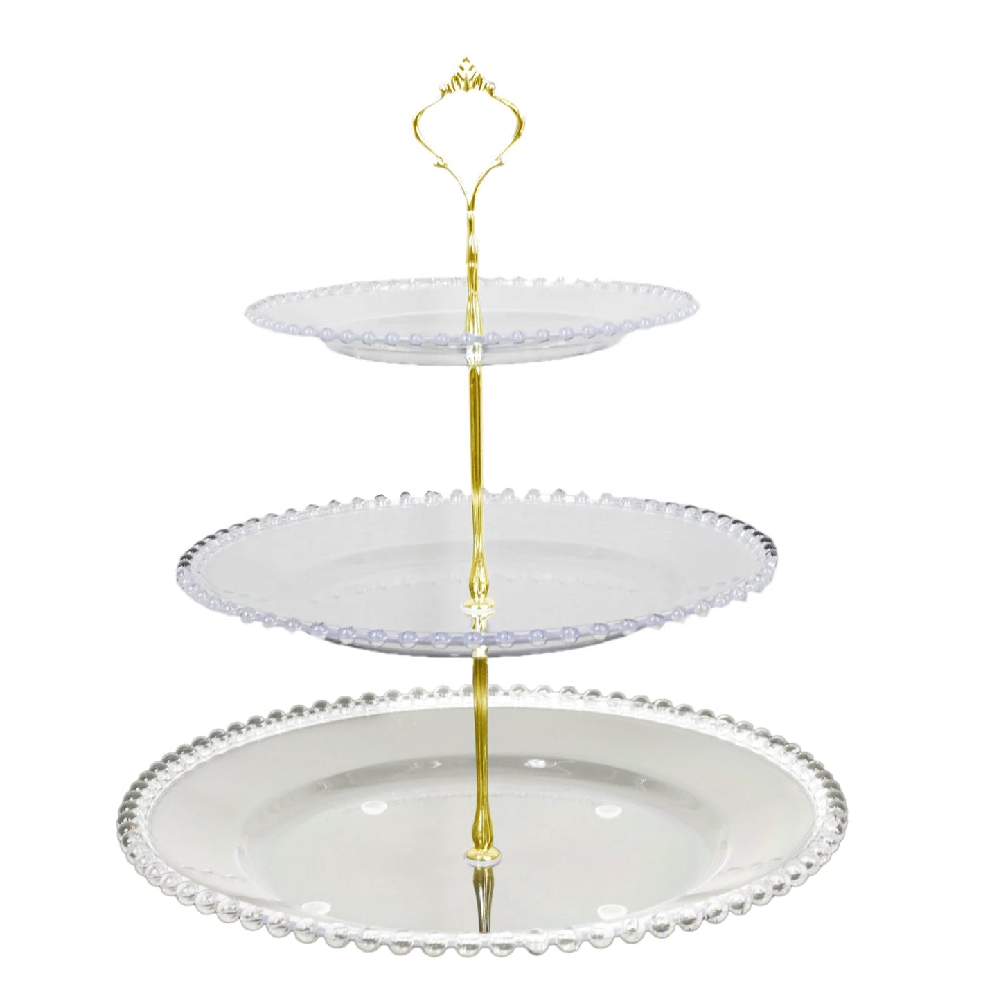 14" Clear 3-Tier Plastic Dessert Display Stand With Beaded Rim, Round Cupcake Tower Tea Party Serving Platter With Top Handle