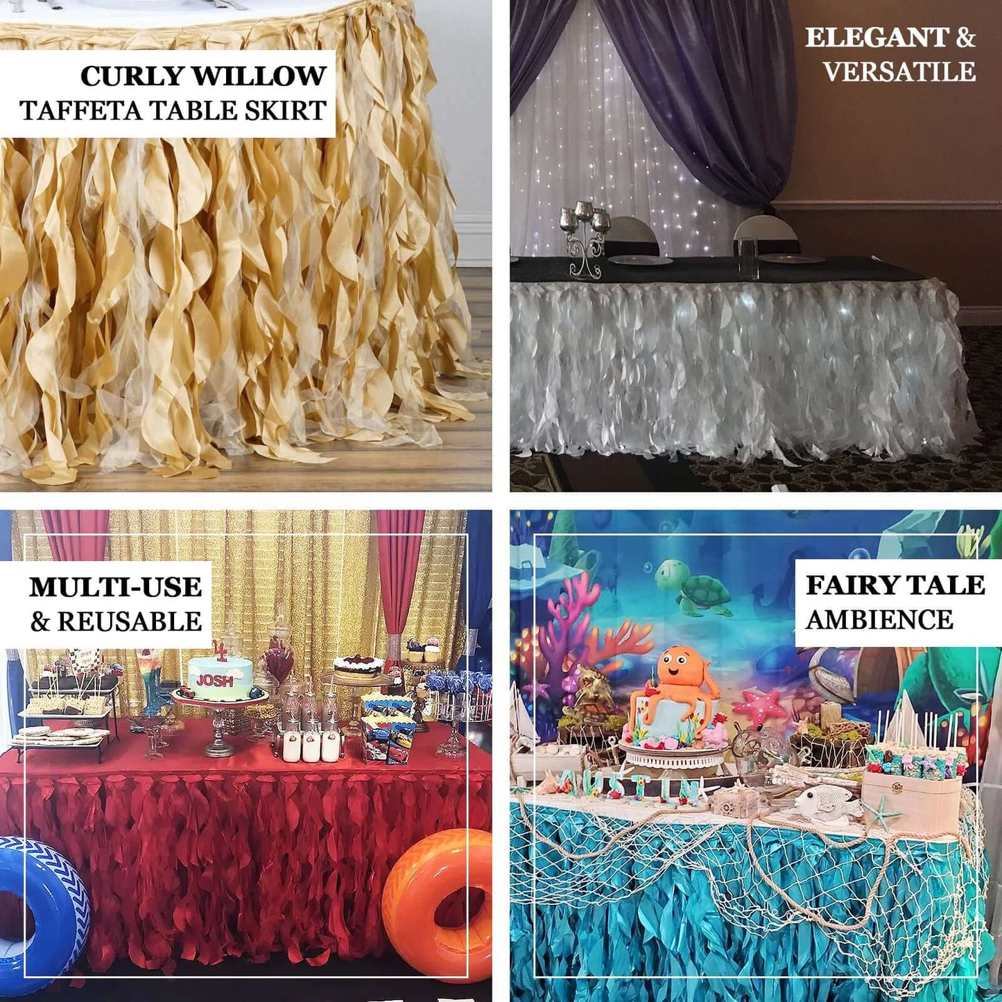 Taffeta 17ft Table Skirt Blush - Cascading Curly Willow Style Table Cover