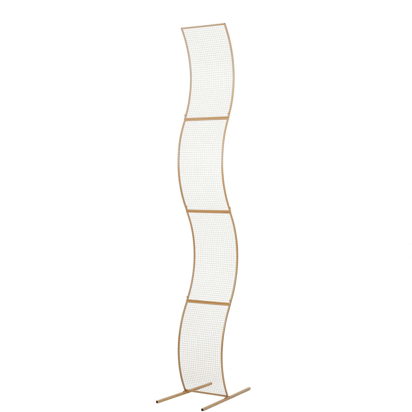 7ft Gold Metal Lattice Grid S-Shaped Wedding Arch Aisle Display Decor, Wavy Flower Frame Backdrop Stand