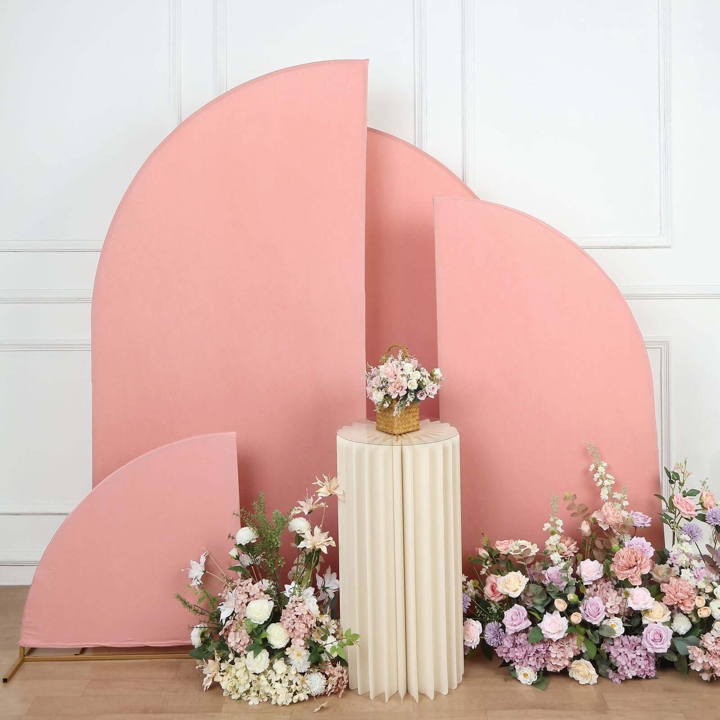 Set of 4 Matte Dusty Rose Spandex Half Moon Chiara Backdrop Stand Covers, Custom Fitted Wedding Arch Covers - 2.5ft,5ft,6ft,7ft