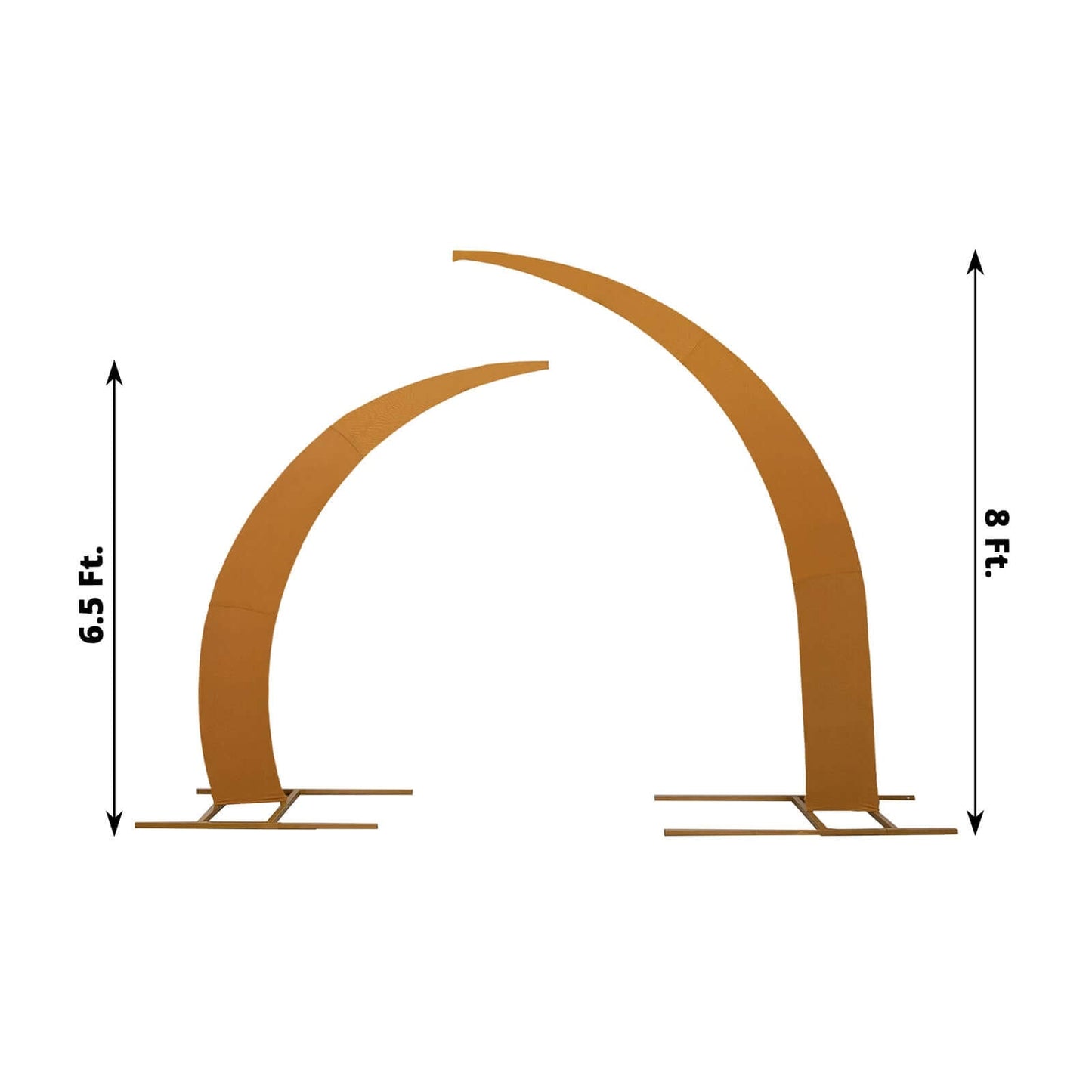 Set of 2 Gold Spandex Half Crescent Moon Backdrop Stand Covers, Custom Fitted Wedding Arch Cover for Curved Arbor Flower Balloon Frame