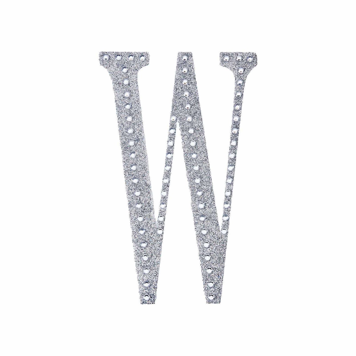 Decorative Rhinestone Alphabet "W" Letter Stickers, Glitter Adhesive Craft Letters Silver DIY Sparkle Embellishments 6"