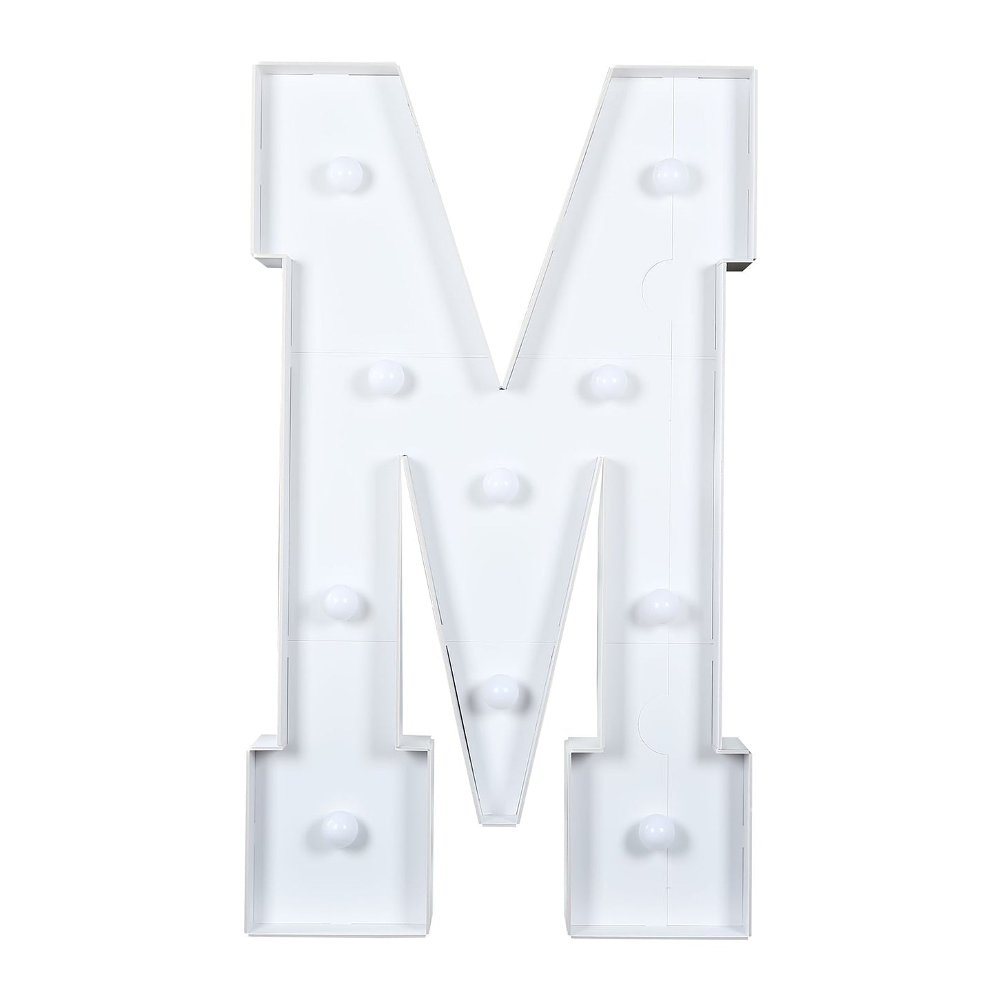 Giant LED Marquee Light Up Letter "M", White 4ft Pre-Cut Foam Board with 10 Warm White Battery Operated LEDs, Glue Gun and Sticks