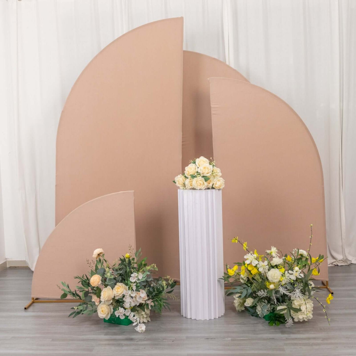 Set of 4 Matte Nude Spandex Half Moon Chiara Backdrop Stand Covers, Custom Fitted Wedding Arch Covers - 2.5ft,5ft,6ft,7ft