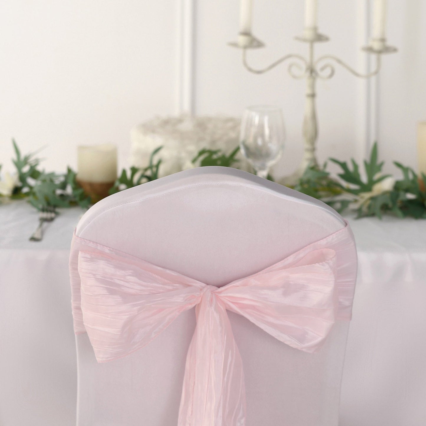 5 Pack Taffeta 6"x106" Chair Sashes Blush Accordion Crinkle Texture - Stylish Decor for Weddings & Gatherings
