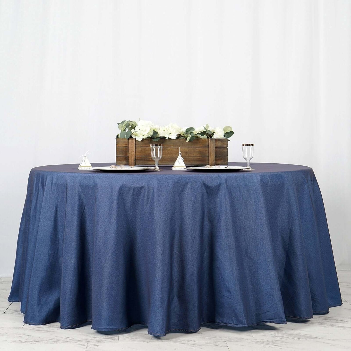 Polyester 120" Round Tablecloth Dark Denim Blue - Seamless Faux Denim Design for Stylish Gatherings