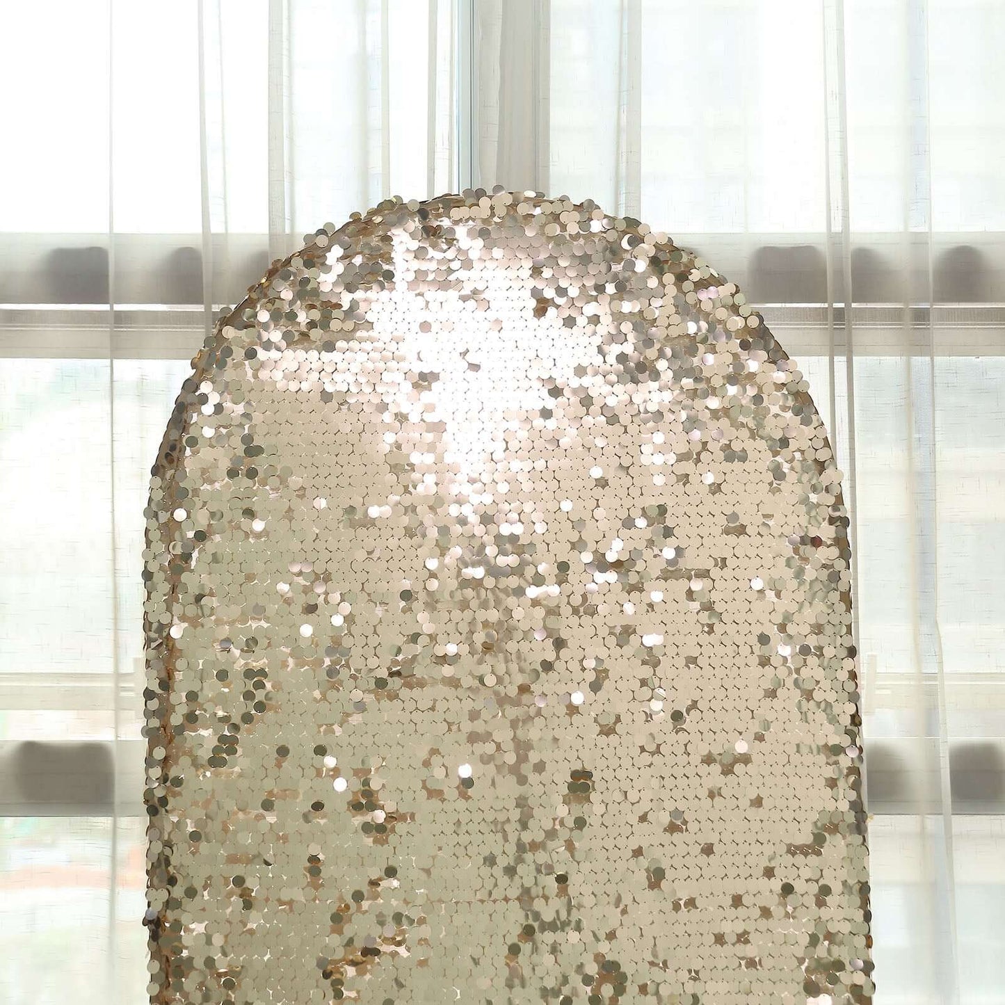 7ft Sparkly Champagne Double Sided Big Payette Sequin Chiara Backdrop Stand Cover For Fitted Round Top Wedding Arch