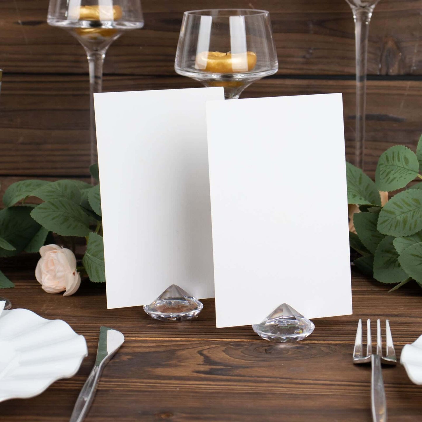 10-Pack Plastic Card Holder Stands Diamond Shaped Design Clear Crystal - Wedding Table Place Card Decorations 1.75"