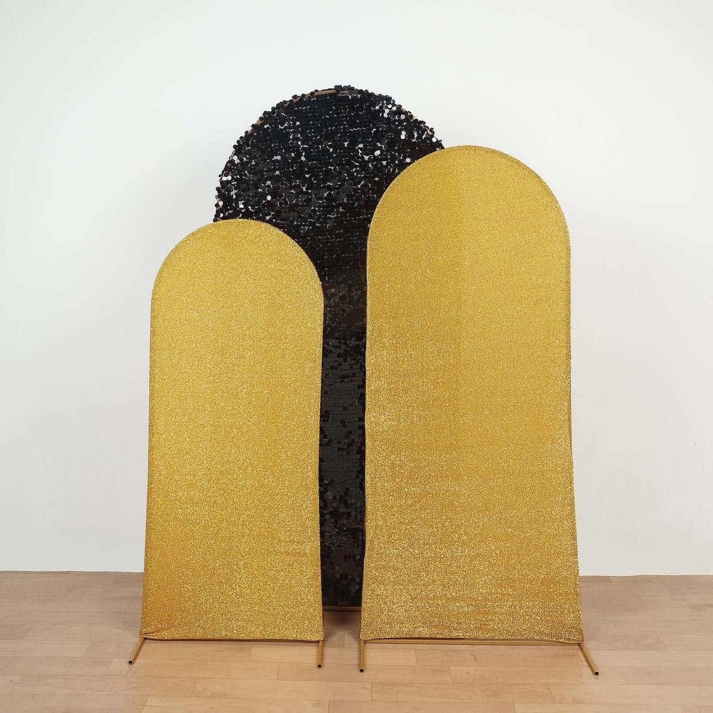 7ft Gold Shimmer Tinsel Spandex Chiara Backdrop Stand Cover For Fitted Round Top Wedding Arch