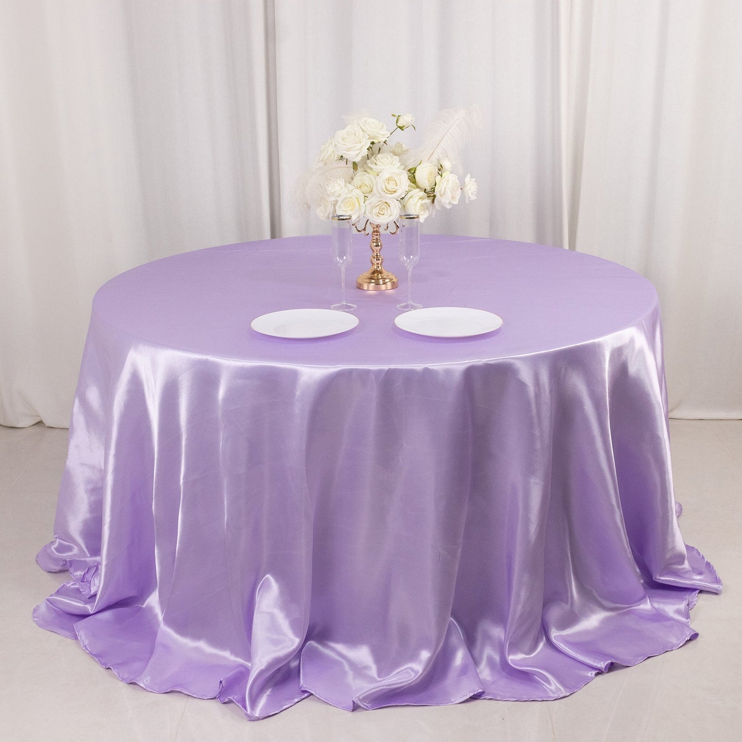 Satin 132" Round Tablecloth Lavender Lilac - Stylish Seamless Table Cover