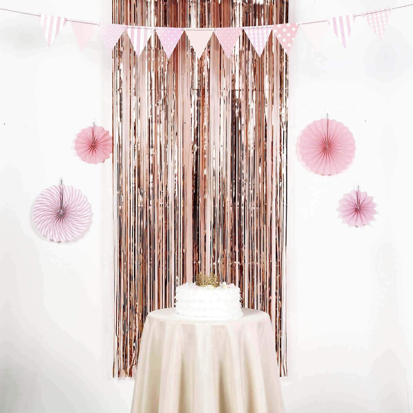 8ft Rose Gold Metallic Tinsel Foil Fringe Doorway Curtain Party Backdrop