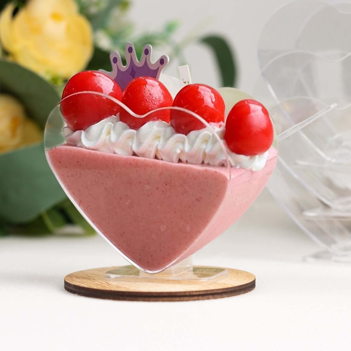 24-Pack Plastic Dessert Parfait Cups Heart-Shaped Clear with Spoons - Reusable and Disposable 2oz