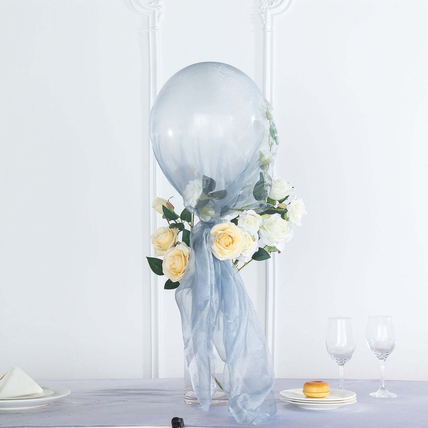 12"x10yd Dusty Blue Sheer Chiffon Fabric Bolt, DIY Voile Drapery Fabric