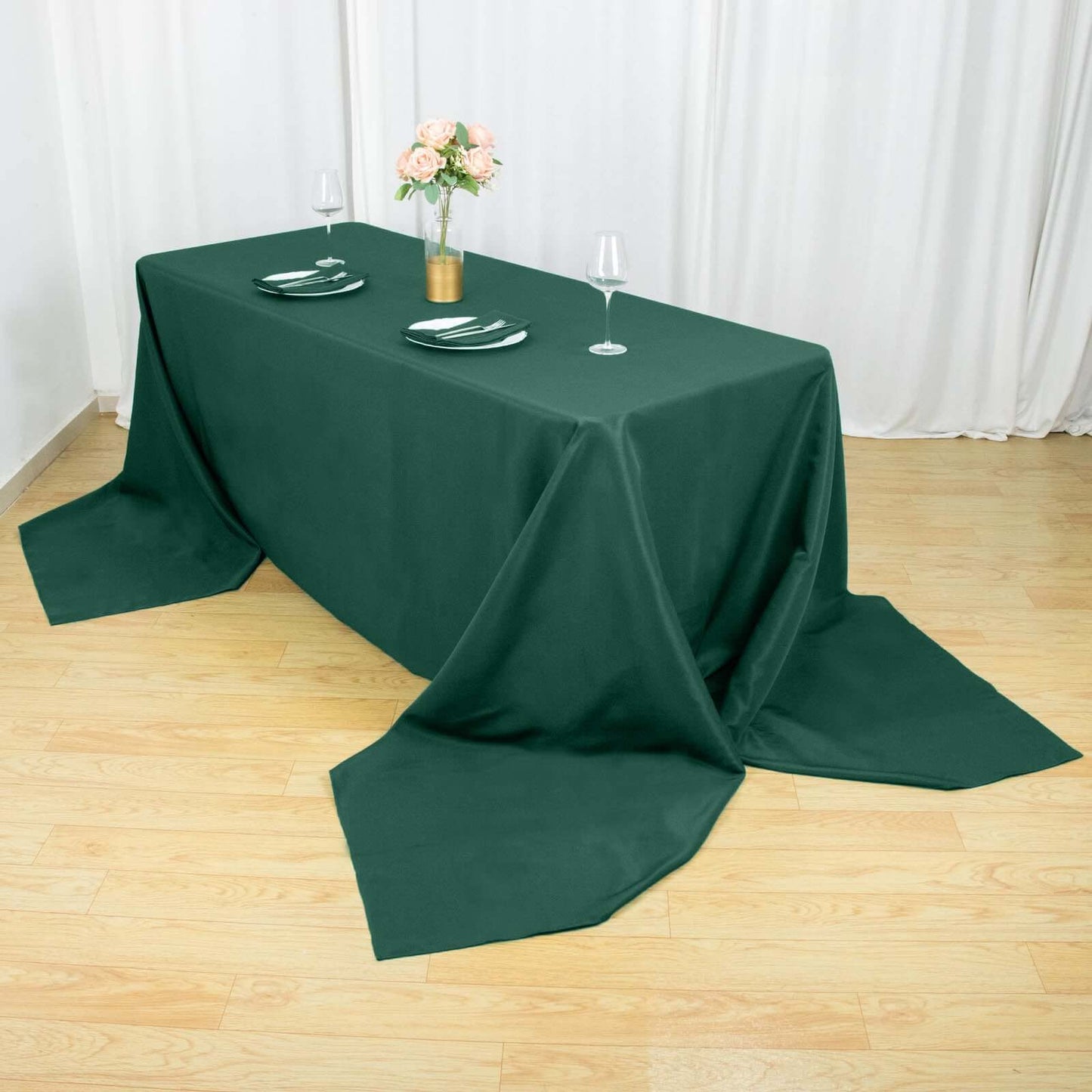 Premium Polyester 90"x156" Rectangle Tablecloth Hunter Emerald Green - Seamless 220GSM Stain-Resistant Table Cover
