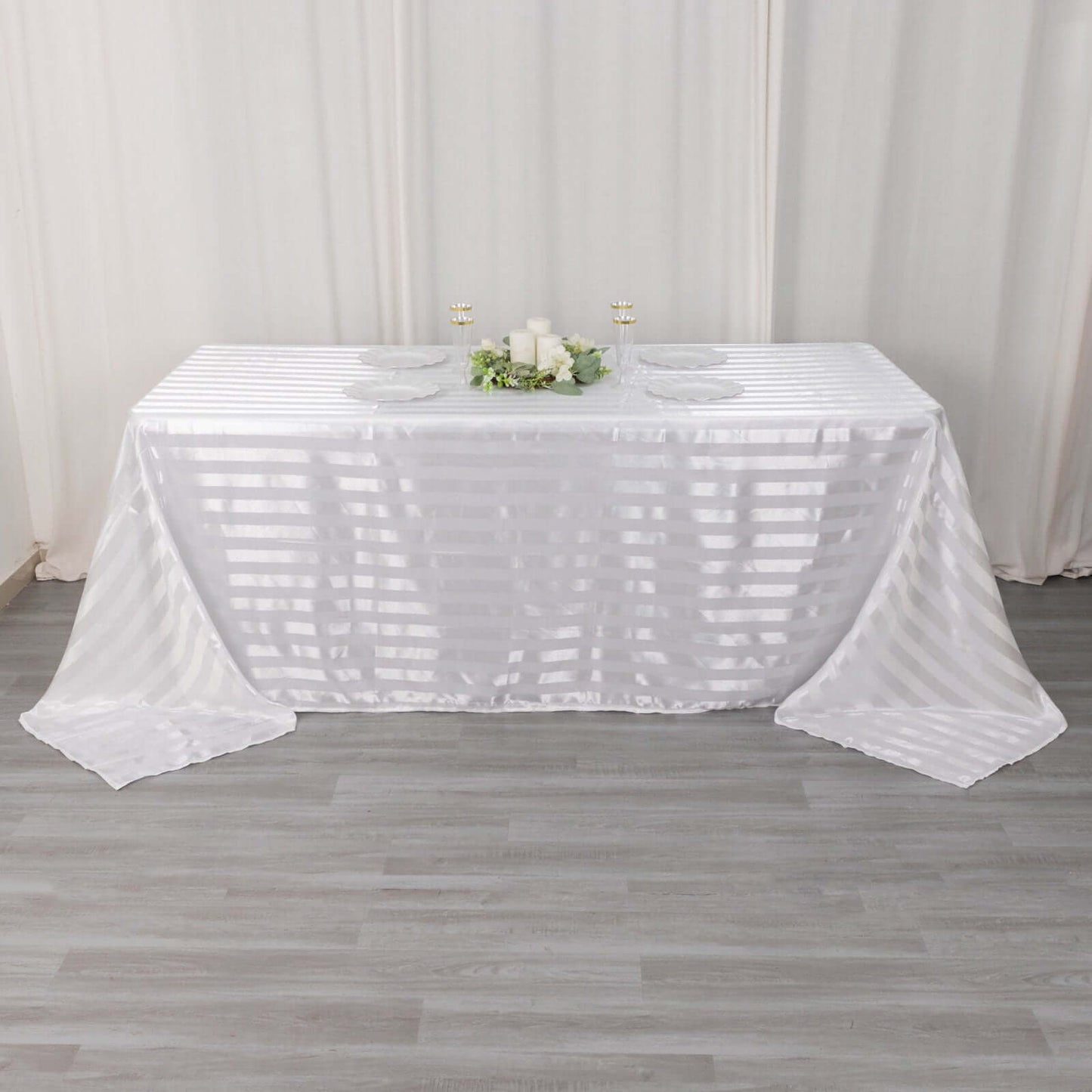 Satin Striped 90"x132" Rectangular Tablecloth White - Seamless Silky Smooth Wedding Decor