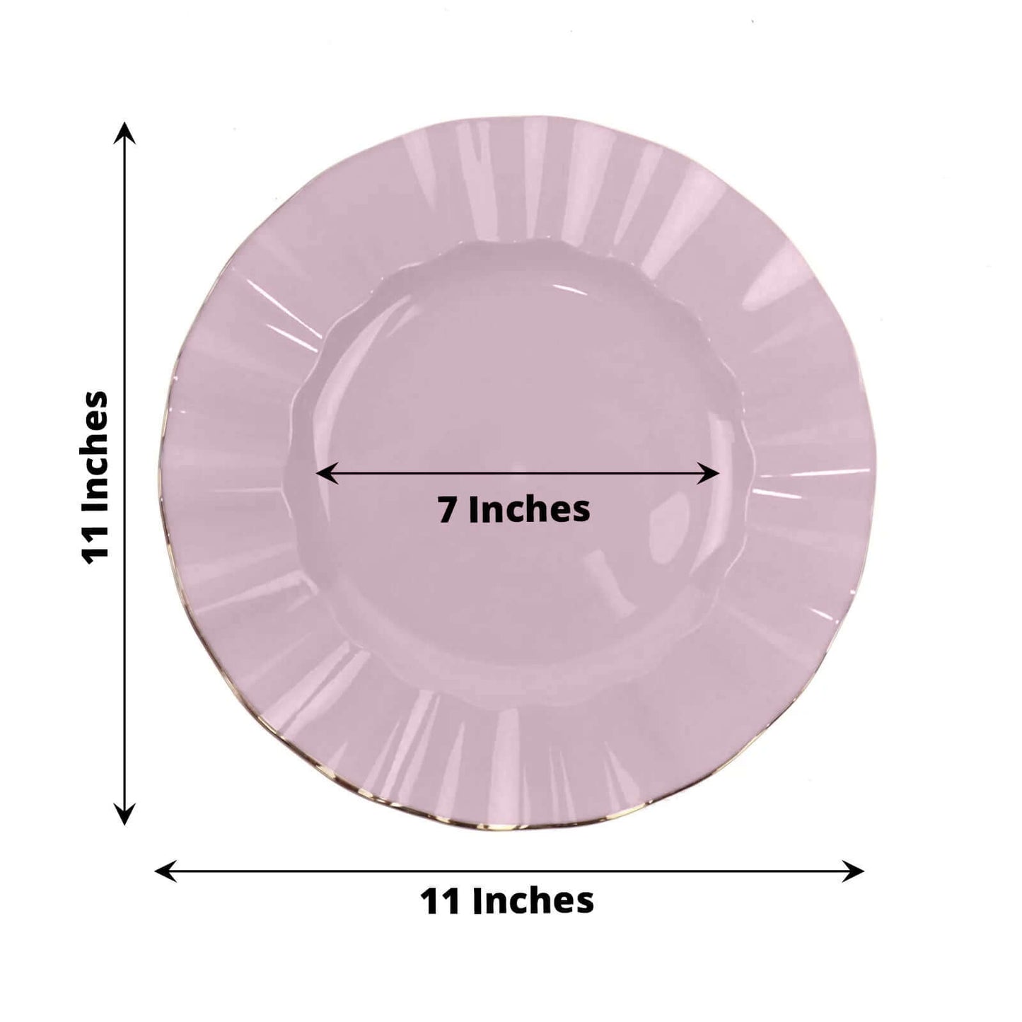 10-Pack Plastic 11" Round Dinner Plates in Lavender Lilac Ruffled Rim with Gold Edging - Sturdy Disposable Dinnerware