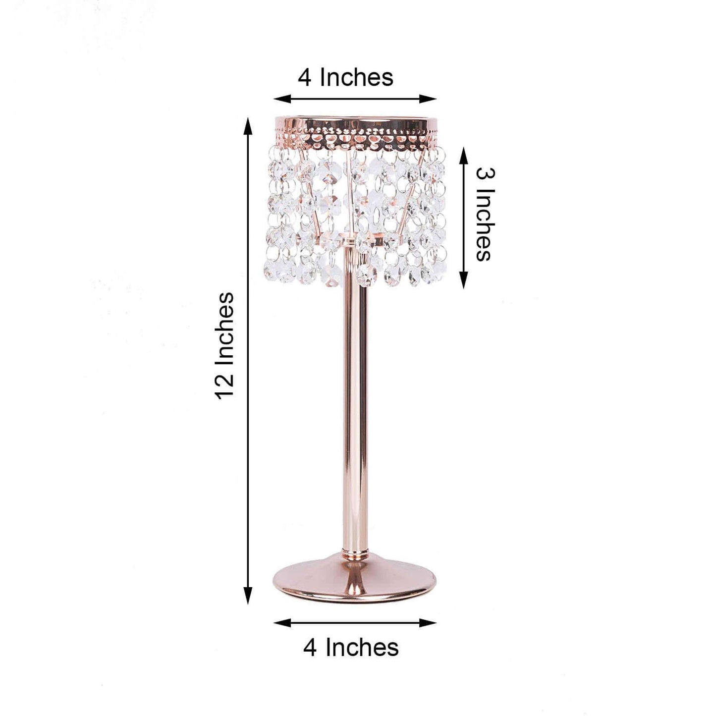 Crystal Beaded Chandelier Metal Candle Holder Rose Gold - Sophisticated Pillar Tealight Stand 12"