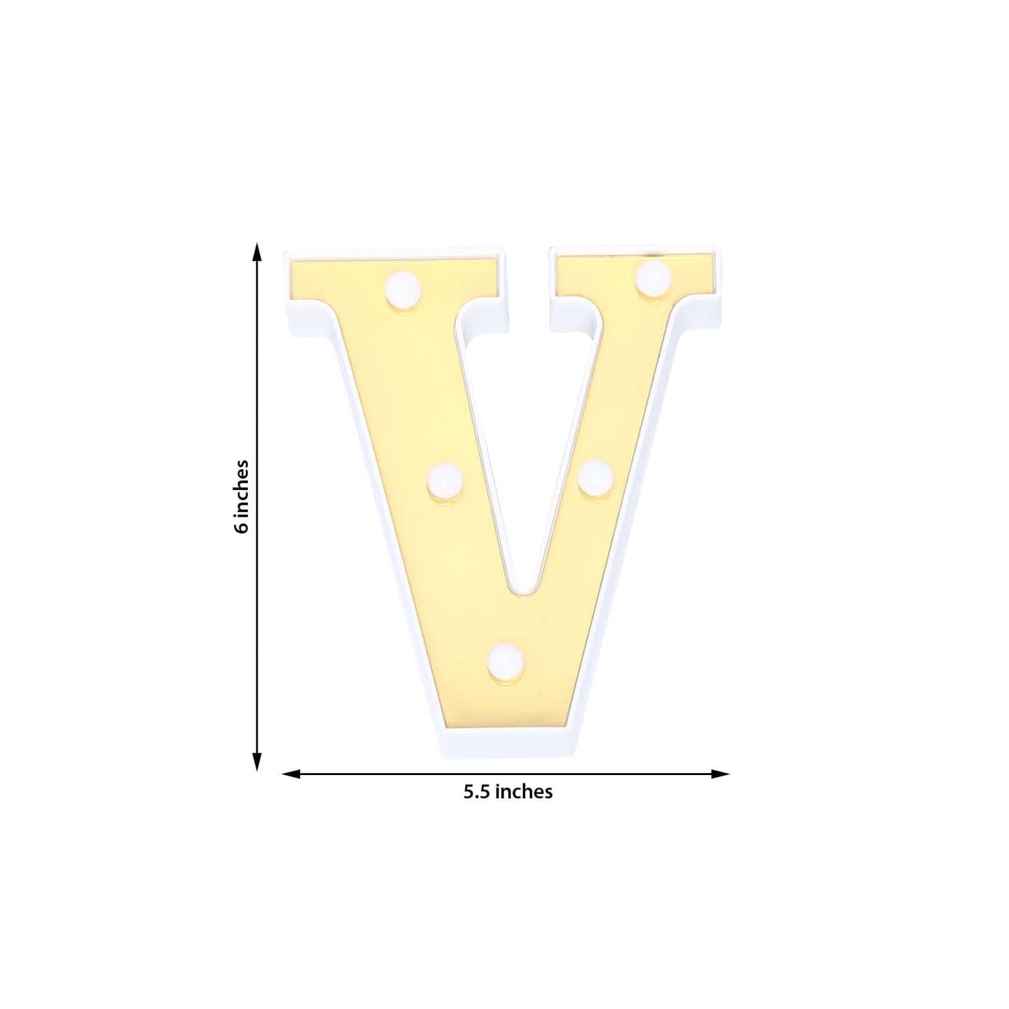 3D Marquee Letter "V" Warm White 5 LED Lights Gold - Chic Light-Up Decor for Events 6"