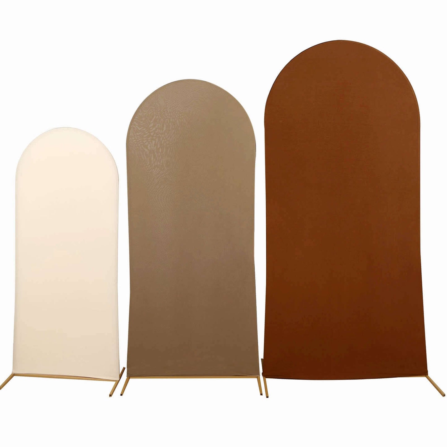 Set of 3 Mixed Natural Spandex Fitted Chiara Backdrop Stand Cover For Round Top Wedding Arch - 5ft, 6ft, 7ft