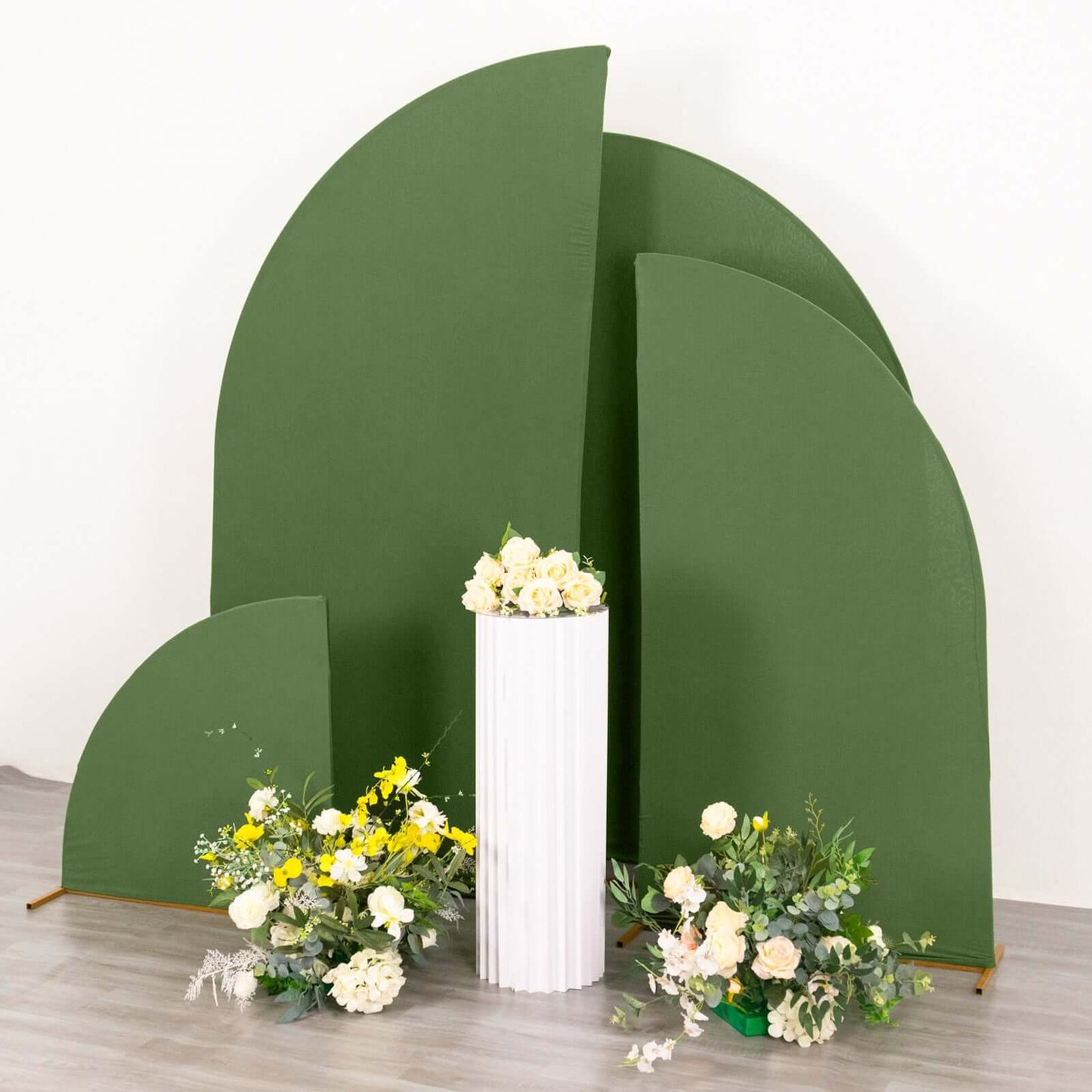 Set of 4 Matte Olive Green Spandex Half Moon Chiara Backdrop Stand Covers, Custom Fitted Wedding Arch Covers - 2.5ft,5ft,6ft,7ft