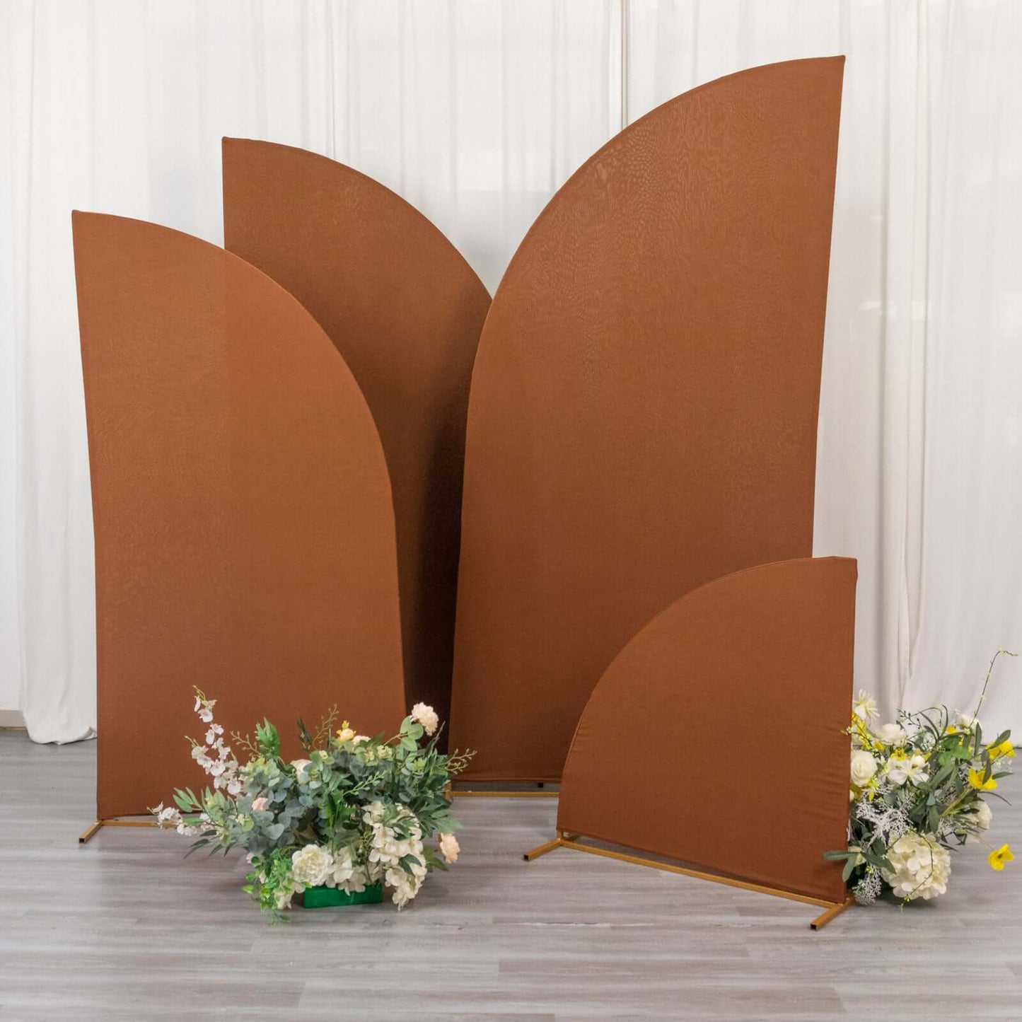 Set of 4 Matte Cinnamon Brown Spandex Half Moon Chiara Backdrop Stand Covers, Custom Fitted Wedding Arch Covers - 2.5ft,5ft,6ft,7ft