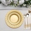 10-Pack Plastic Dinner Plates Gold Basketweave Rim - Durable Disposable Dinner Plates 10"
