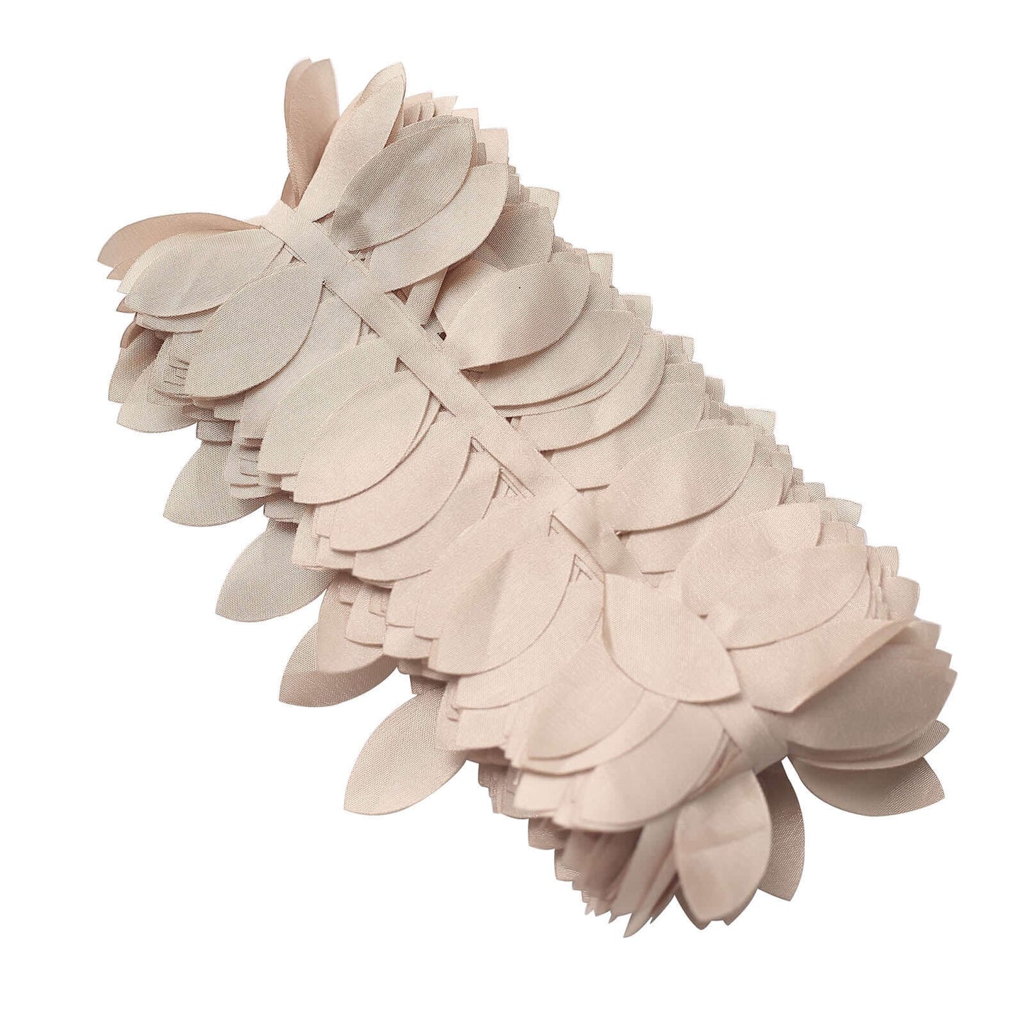 Taffeta Ribbon Sash with 4" Leaf Petal Design Beige 50ft - Sophisticated Artificial Fabric Garland
