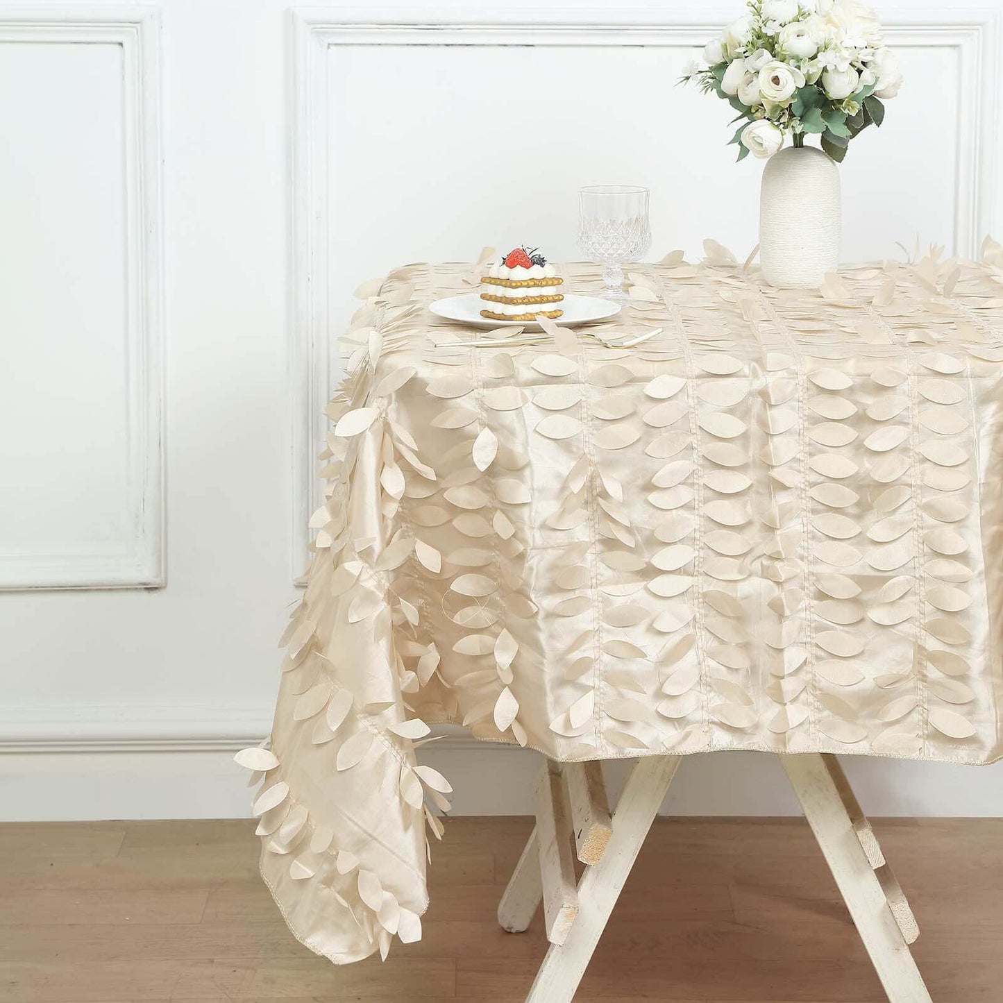 Taffeta 54"x54" Table Overlay Square Tablecloth Beige 3D Leaf Petal Table Cover