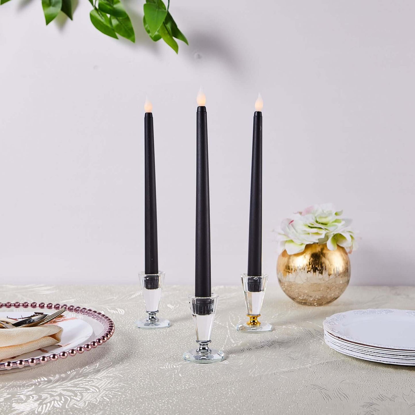 3-Pack LED Decorative Lighting Warm Flickering Black - Flameless Taper Candles 11"