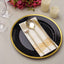 10-Pack Plastic 10" Round Dinner Plates in Black with Gold Rim - Disposable Party Plates for Classy Banquets & Special Occasions