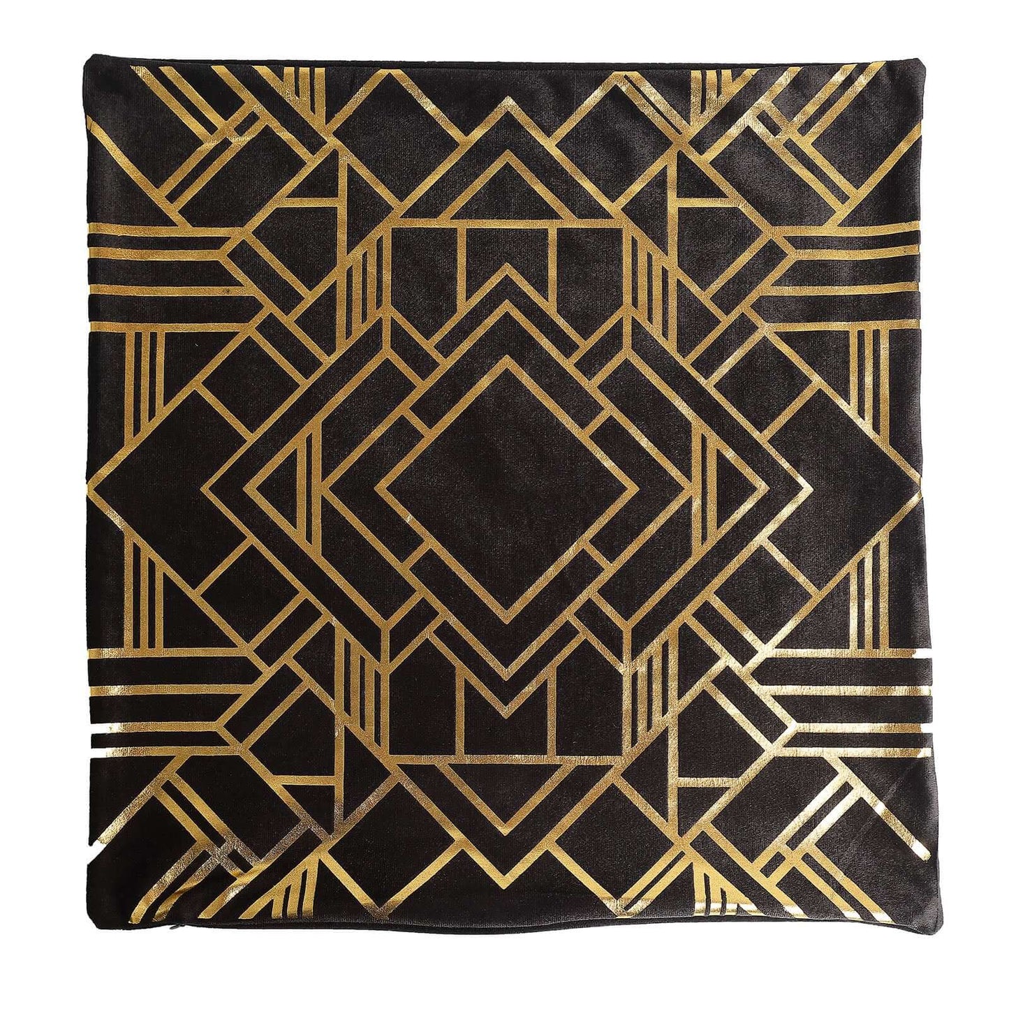 Set Of 4 18" Black Gold Foil Geometric Print Throw Pillow Covers, Velvet Square Sofa Cushion Covers