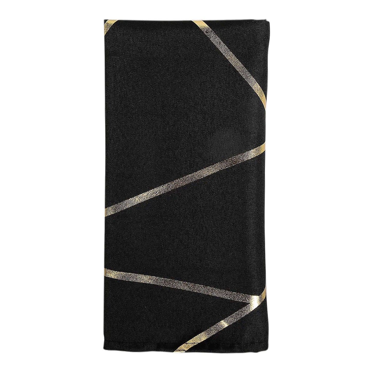 5 Pack Polyester 20"x20" Napkins Black with Gold Geometric Foil Pattern - Modern Reusable Dinner Napkins