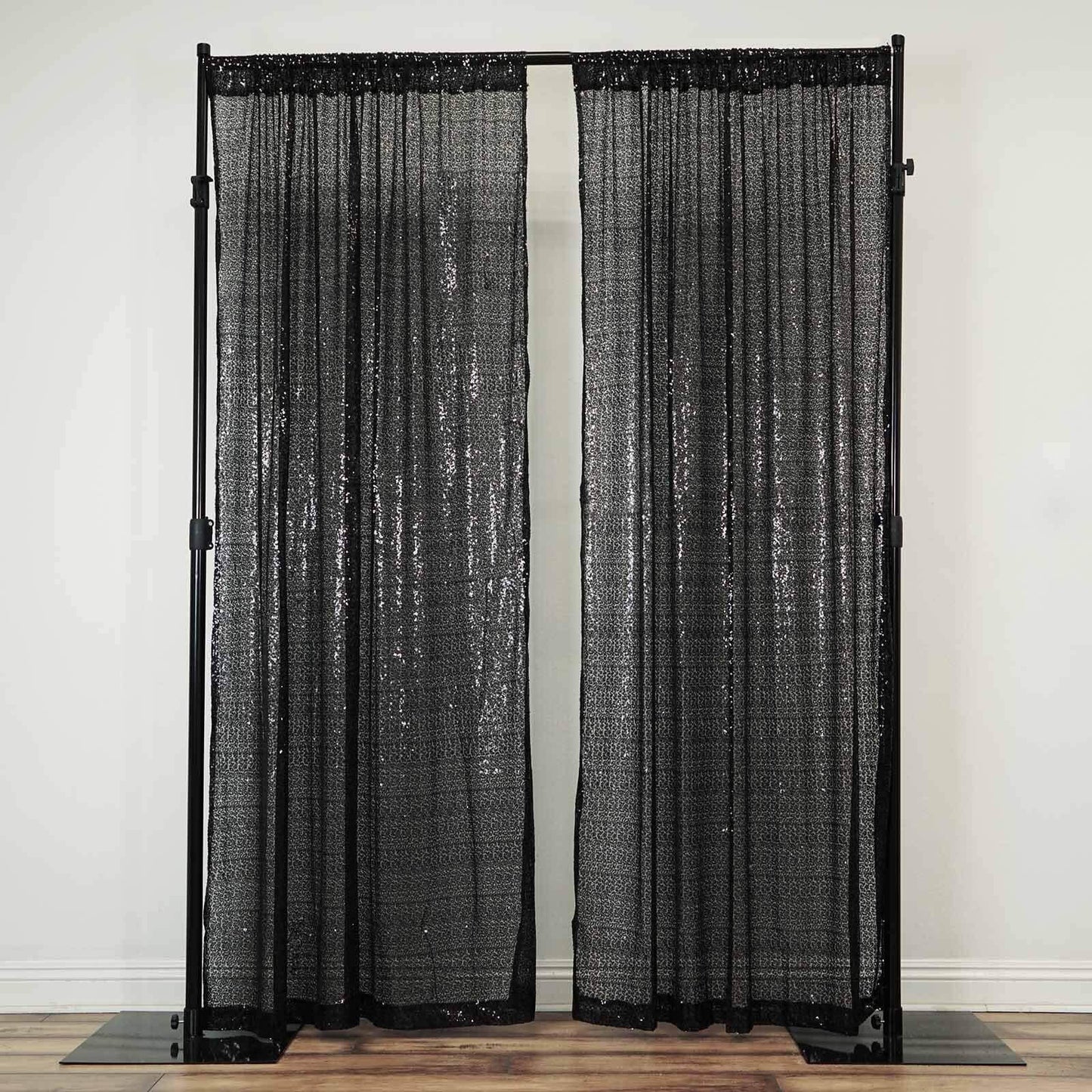2 Pack Black Sequin Curtains With Rod Pocket Window Treatment Panels - 52"x64"