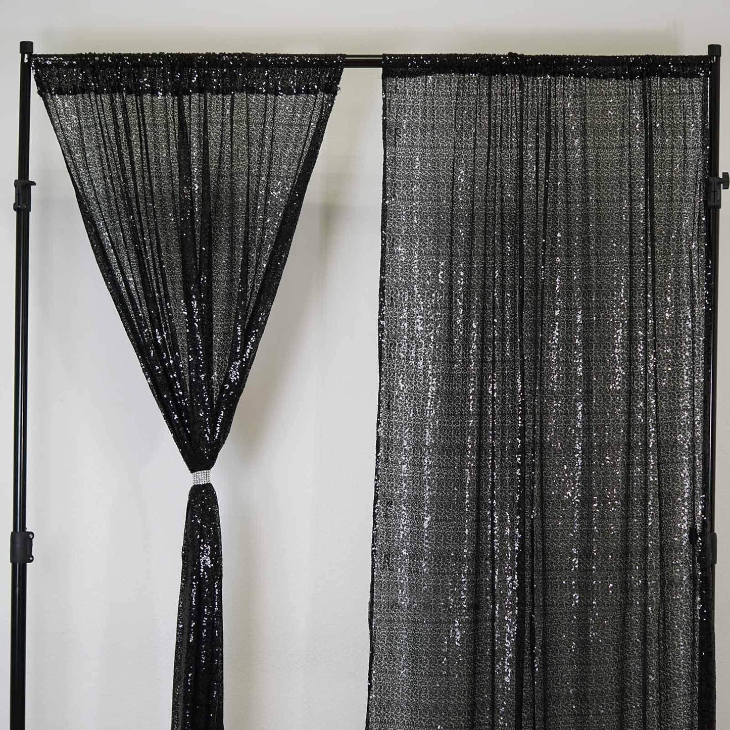 2 Pack Black Sequin Curtains With Rod Pocket Window Treatment Panels - 52"x84â€